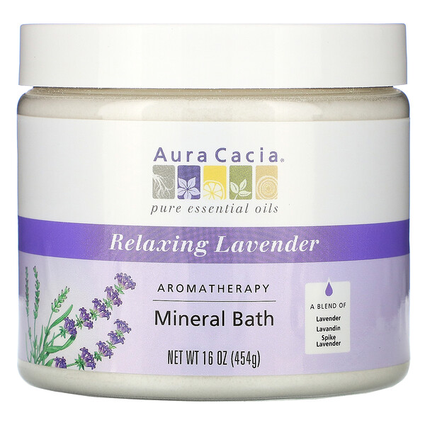 Aura Cacia, アロマ ミネラルバス、 リラックス空間ラベンダー、 16 oz (454 g)