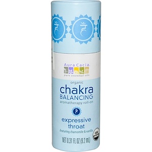 Aura Cacia, Органическая роликовая ароматерапия для балансировки чакр, выразительное горло, 9,2 мл (0,31 жидкой унции)