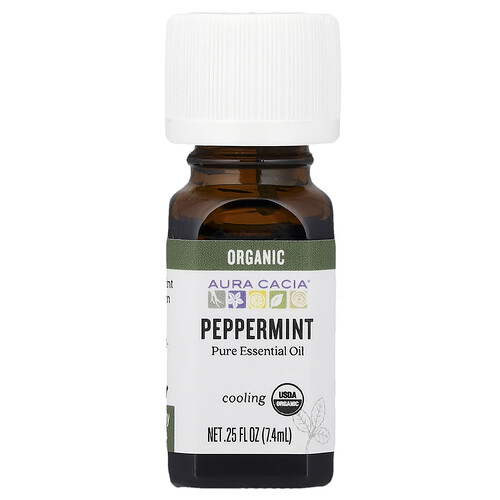 Aura Cacia, Økologisk ren eterisk olje, peppermynte, 7,4 ml