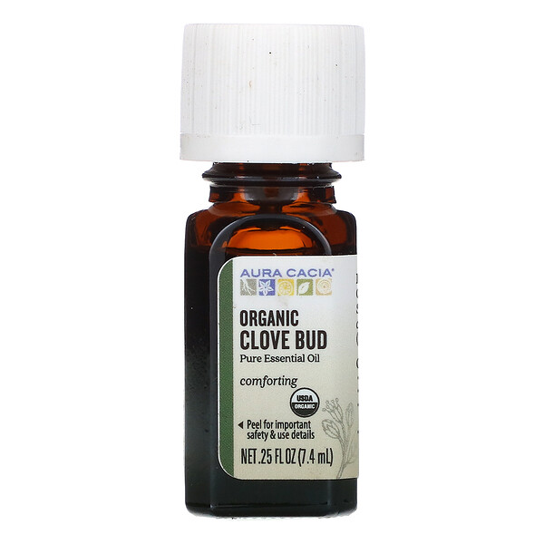 Aura Cacia, Pure Essential Oil, Organic Clove Bud, 0.25 fl oz (7.4 ml)