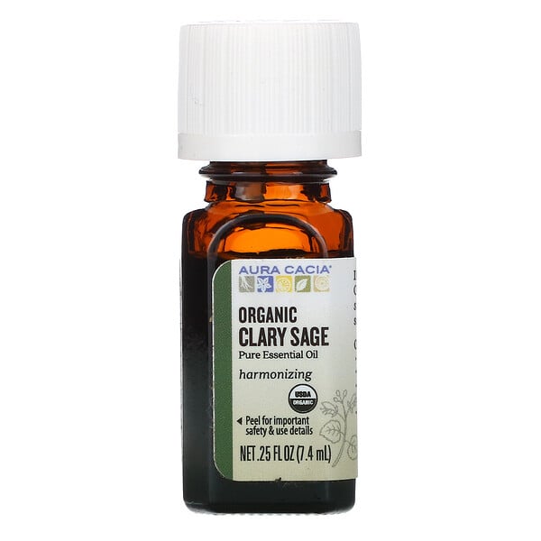Aura Cacia, Pure Essential Oil, Organic Clary Sage, 0.25 fl oz (7.4 ml)