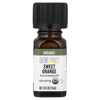 Aura Cacia, Pure Essential Oil, Organic Sweet Orange, 0.25 fl oz (7.4 ml)