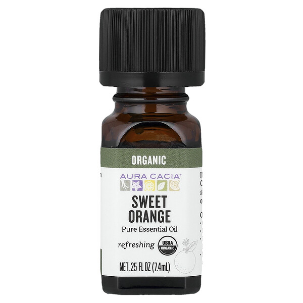 Aura Cacia Pure Essential Oil, Organic Sweet Orange, 0.25 fl oz (7.4 ml)
