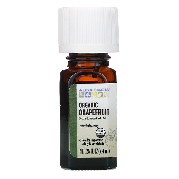 Aura Cacia‏, שמן אתרי טהור, אשכולית אורגנית, 7.4 מ"ל (0.25 אונקיות נוזל)