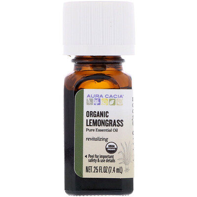 

Aura Cacia Pure Essential Oil, Organic, Lemongrass, 0.25 fl oz (7.4 ml)