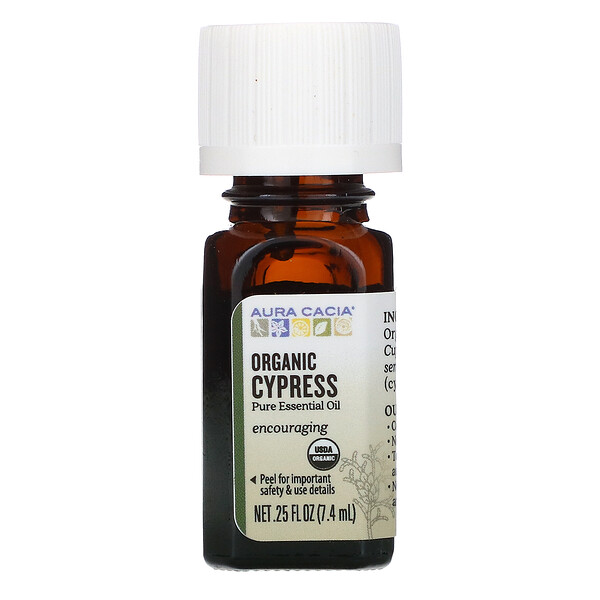 Aura Cacia‏, שמן אתרי טהור, ברוש אורגני, 7.4 מ"ל (0.25 אונקיות נוזל)