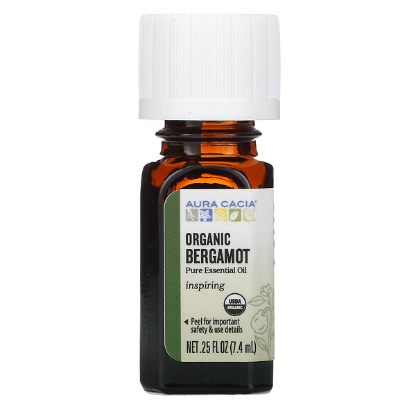 Aura Cacia‏, שמן אתרי טהור, ברגמוט אורגני, 7.4 מ"ל (0.25 אונקיות נוזל)