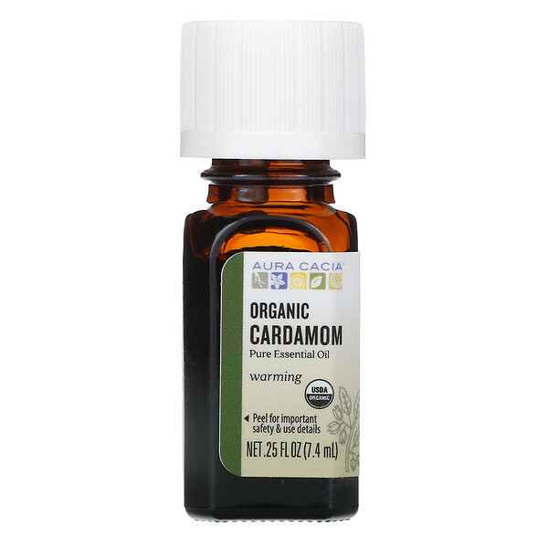 Pure Essential Oil, Organic Cardamom, 0.25 fl oz (7.4 ml)