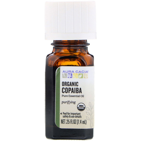 Aura Cacia, Pure Essential Oil, Organic Copaiba, .25 fl oz (7.4 ml)