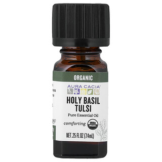 Aura Cacia, Pure Essential Oil, Organic Holy Basil Tulsi, 0.25 fl oz (7.4 ml)