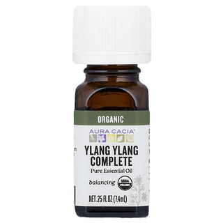 Aura Cacia, Óleo Essencial Puro, Completo de Ylang Ylang Orgânico, 7,4 ml (0,25 fl oz)