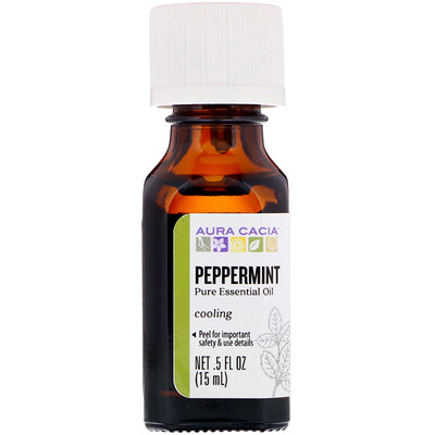 Купить Aura Cacia Pure Essential Oil, Peppermint, .5 fl oz (15 ml)