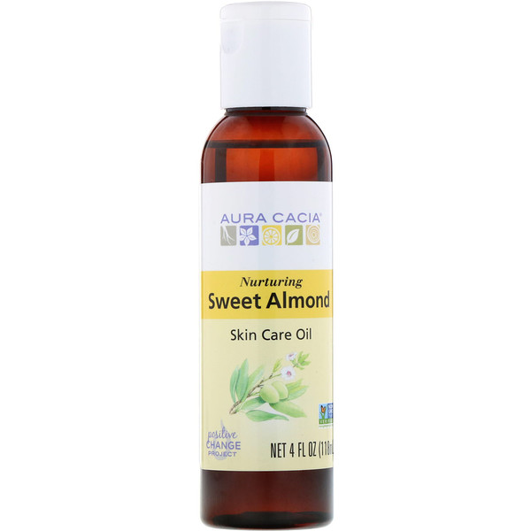 Aura Cacia, Natürliches Hautpflegeöl, mit Vitamin E, Nährende süße Mandel, 4 fl oz (118 ml)