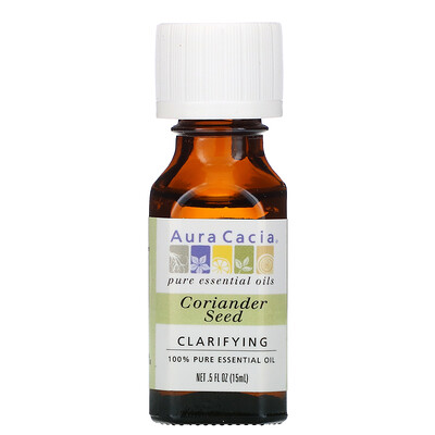 Aura Cacia 100% чистое эфирное масло, семена кориандра, 15 мл (0,5 жидк. унции)