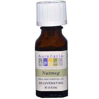 Aura Cacia, 100%-ное чистое эфирное масло, мускатный орех, 0,5 ж. унц. (15 мл)