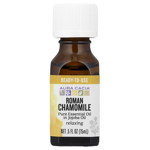Aura Cacia, Aceite esencial puro en Aceite de jojoba, Manzanilla romana, 15 ml (0,5 oz. líq.)