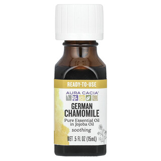 Aura Cacia, 호호바오일에 들어 있는 순수 에센셜 오일, 저먼 캐모마일, 15ml(0.5fl oz)
