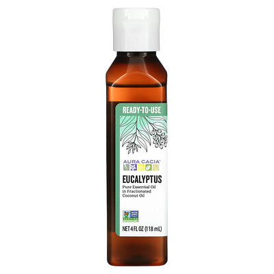 Купить Aura Cacia Pure Essential Oil In Fractionated Coconut Oil, Eucalyptus, 4 fl oz (118 ml)
