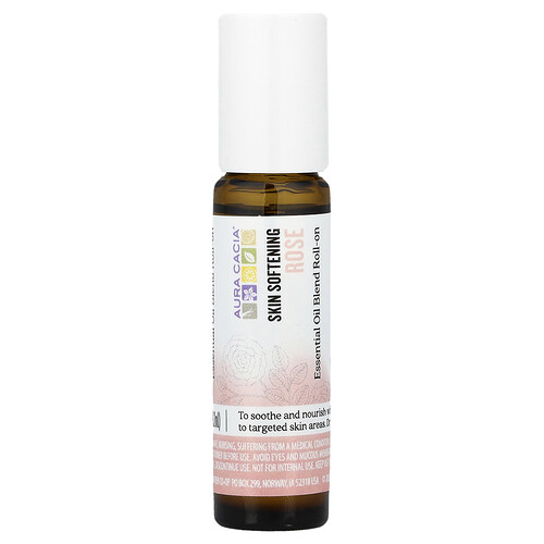 Aura Cacia, Essential Oil Blend, Skin Softening Roll-On, Rose, 0.31 fl oz (9.2 ml)
