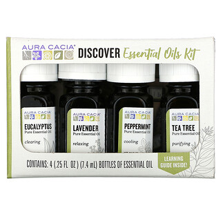 Aura Cacia, Discover Essential Oils Kit, 4 Bottles, 0.25 fl oz (7.4 ml) Each