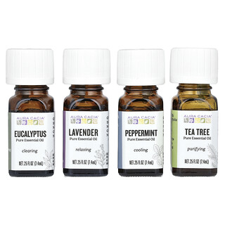 Aura Cacia, Kit de aceites esenciales Discover, 4 frascos de 7,4 ml (0,25 oz. Líq.) Cada uno