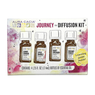 Aura Cacia, Journey To Diffusion Kit, Essential Oils, 4 Bottles, 0.25 fl oz (7.4 ml) Each