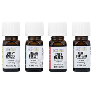 Aura Cacia, Journey Kit, etherische olie-diffusiemengsels, 4 flesjes, elk 0,25 fl oz (7,4 ml)
