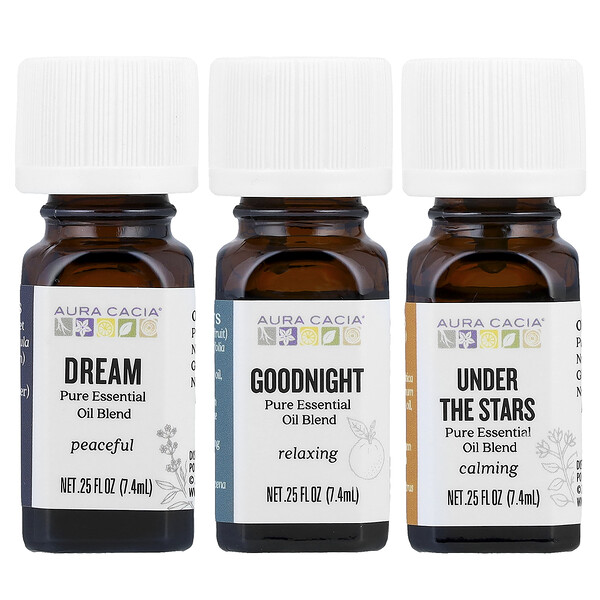 Aura Cacia Bedtime Kit, Pure Essential Oil Blends, 3 Bottles, 0.25 fl oz (7.4 ml) Each