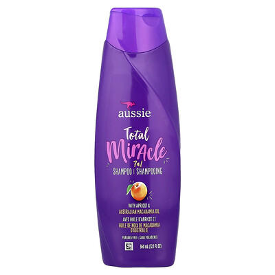Aussie, Total Miracle, Champú 7 en 1, Aceite de albaricoque y macadamia australiana, 360 ml (12,1 oz. líq.)