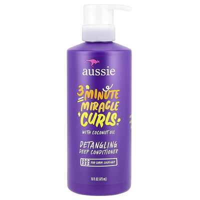Aussie, 3 Minute Miracle Curls, Acondicionador desenredante profundo, Con coco, 475 ml (16 oz. líq.)