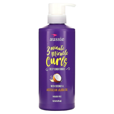 Aussie 3 Minute Miracle Curls, кондиционер для глубокого нанесения, с кокосом и маслом австралийского жожоба, 475 мл (16 жидк. Унций)