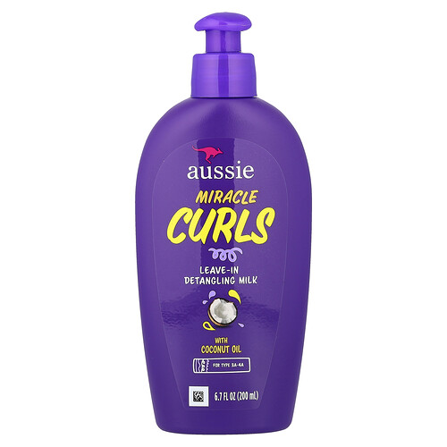 Aussie Miracle Curls, Leave-In Detangling Milk with Coconut Oil, For Type 3A-4A, 6.7 fl oz (200 ml)