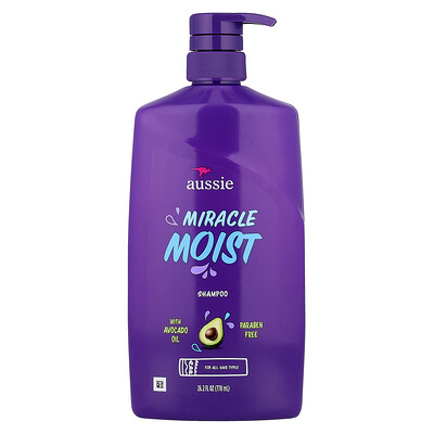 Aussie , Miracle Moist, Shampoo With Avocado Oil, For All Hair Types, Fl Oz (778 Ml) Size 26.2