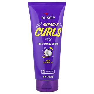 Aussie, Miracle Curls（ミラクルカールズ）、ココナッツオイル配合フリズタミングクリーム、193g（6.8オンス）