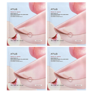 Anua, Peach 70 Niacin Brightening Collagen Beauty Mask, 4 Sheets, 1.34 oz (38 g) Each