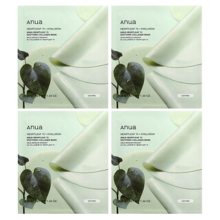 Anua, Heartleaf 70 Maschera di bellezza lenitiva al collagene, 4 fogli, 38 g ciascuno