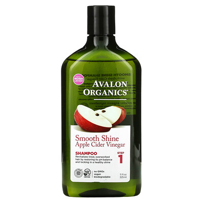 Avalon Organics Шампунь, для гладкого блеска, шаг 1, яблочный уксус, 325 мл (11 жидк. Унций)