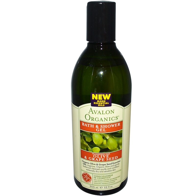 Avalon Organics, Bath & Shower Gel, Olive & Grape Seed, Fragrance Free