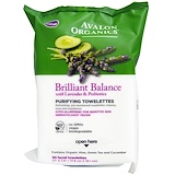 Avalon Organics, Блестящий баланс, очищающие салфетки, лаванда и пребиотики, 30 салфеток для лица отзывы