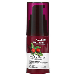 Avalon Organics, 皺紋淡化配方，，含輔酶 Q10 和玫瑰果，面部精華，0.55 液量盎司（16 毫升）