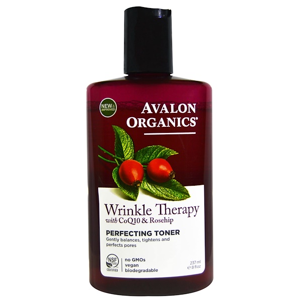Avalon Organics, Средство против морщин с коэнзимом Q10 и шиповником, выравнивающий тоник, 8 жидких унций (237 мл)