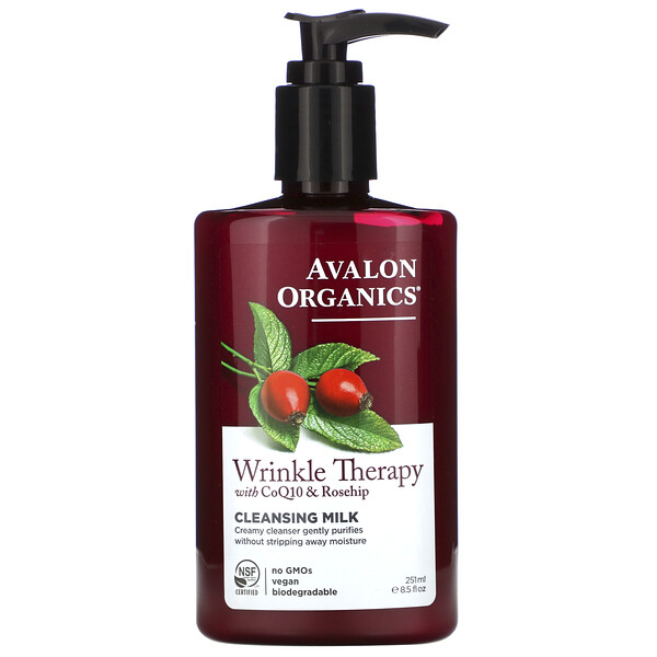 Avalon Organics, Wrinkle Therapy, With CoQ10 & Rosehip, Cleansing Milk, 8.5 fl oz (251 ml)