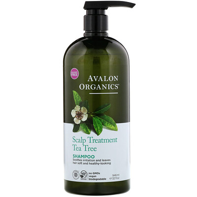 Купить Avalon Organics Шампунь, терапия для кожи головы, чайное дерево, 32 жидких унций (946 мл)