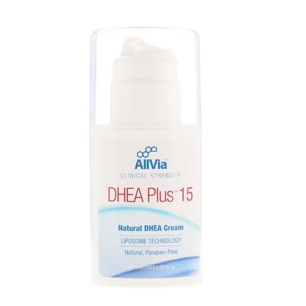AllVia, DHEA Plus 15, Crema DHEA natural, sin perfume, 2 oz (57 g)