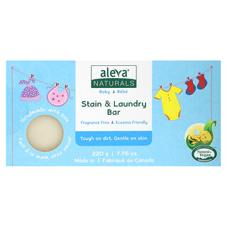 Aleva Naturals, Sabun Batangan untuk Bayi, Noda & Binatu, Bebas Pewangi, 220 g (7,76 ons)