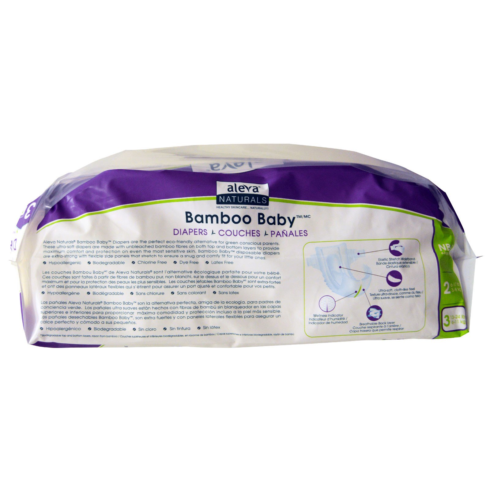 Aleva Naturals, Bamboo Baby Diapers, Size 3, 1324 lbs (611 kg), 28