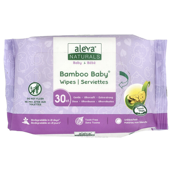 Aleva Naturals Bamboo Baby® Wipes, 30 Wipes