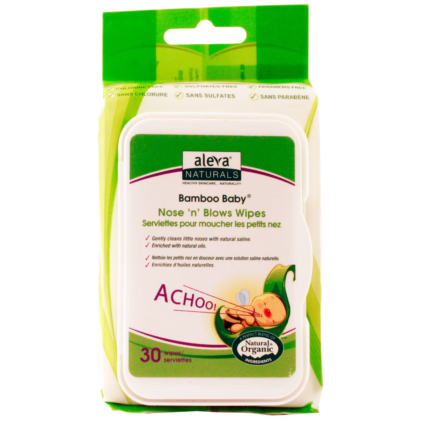 Aleva Naturals, Bamboo Baby, Nose 'n' Blows Wipes, 30 Wipes iHerb