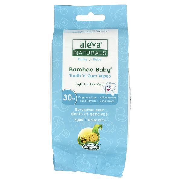 Aleva Naturals Bamboo Baby®, Tooth 'n' Gum Wipes, Fragrance Free, 30 Wipes