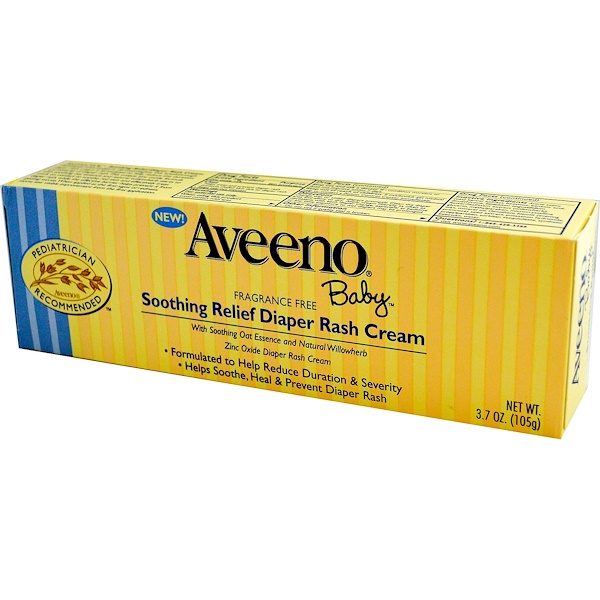 Aveeno, Baby, Soothing Relief Diaper Rash Cream, Fragrance Free, 3.7 oz